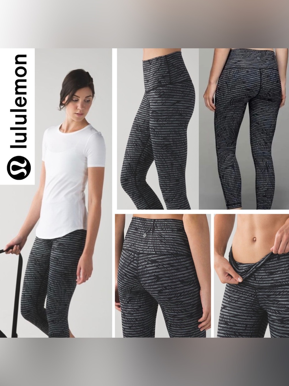 Lululemon Wunder Under High Rise Tights Size 8 Stripe Play Slate Black